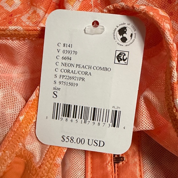 FREE PEOPLE Night Rhythm Printed Bodysuit / Floral Mesh Neon Peach NWT Sz S - Picture 9 of 13